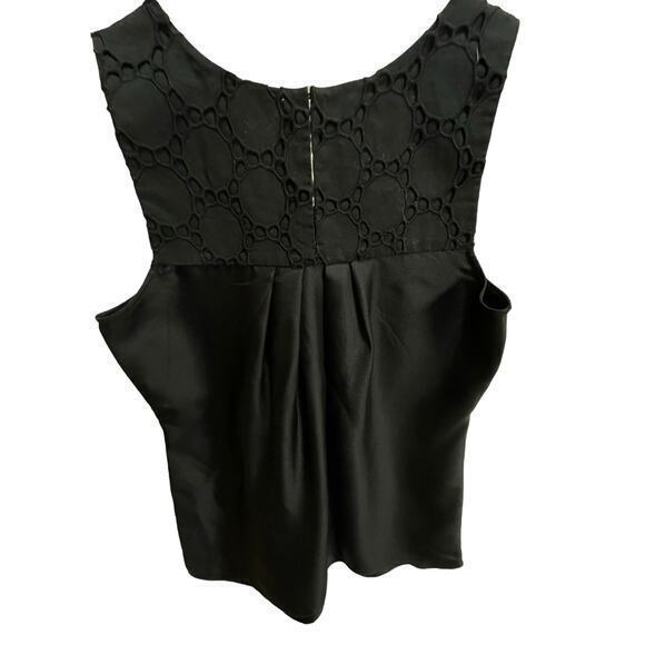 7 For All Mankind Black Causal Blouse Sleevless Top 100% Silk w/ Eyelet Pattern - Picture 6 of 8